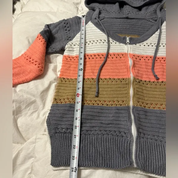 Striped Knit Zip-Up Hoodie - NWOT - Size M - Image 9