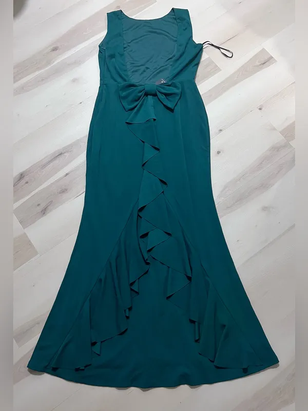 Lulus NWT Women XL Emerald Exquisite Refinement Backless Bow Ruffled Maxi Dress - Image 6