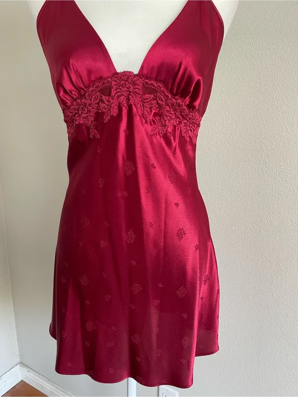 Jones New York Deep Wine Satin Lace-Trim Chemise - Image 3