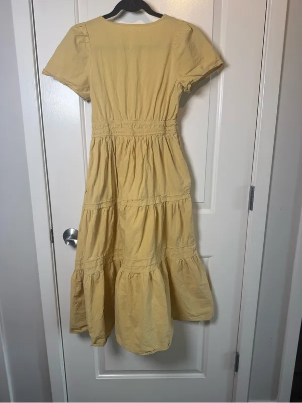 Stitchdrop Mustard Yellow Tiered Midi Maxi Dress XS 100% Cotton - Image 5