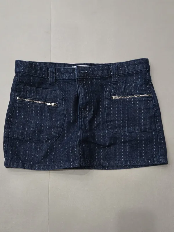 Mango Stripe Mini Denim Skirt In Dark Blue Size 6 - Image 4