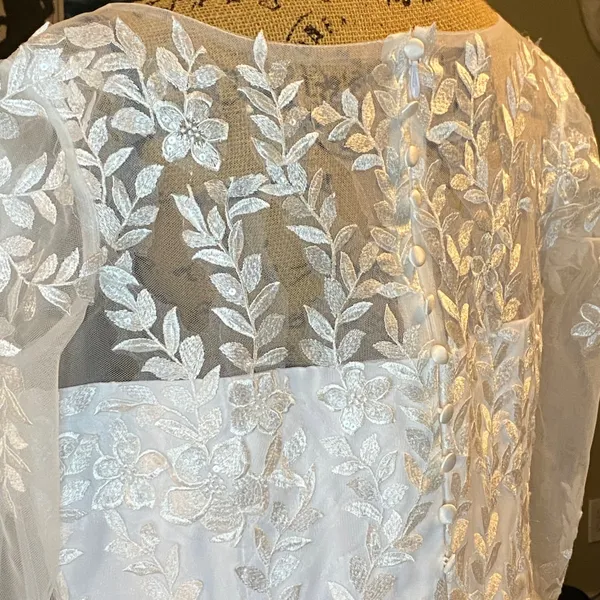 Lace Tulle Wedding Dress Women's 18W White Long Sleeve A-Line Gown Bridal EUC - Image 15