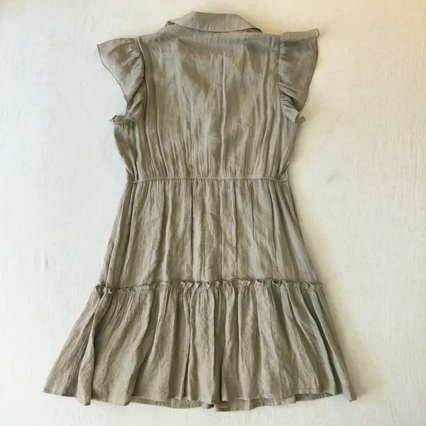 Emma &‎ Michele Shirt Dress Womens Medium Tan Flutter Sleeve Tiered Boho - Image 12