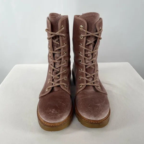 Stuart Weitzman Metermaid‎ Velvet Combat Boots in Candy Pink Size 7.5 - Image 9