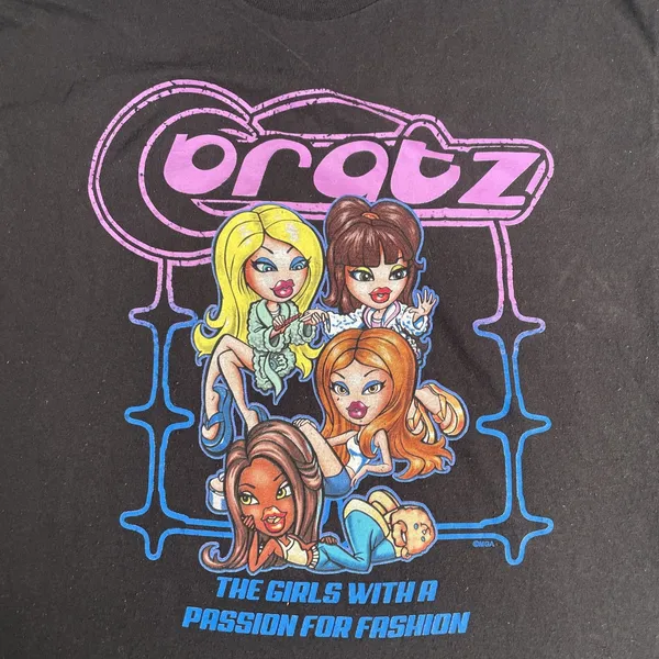 Y2K Tee Shirt SZ L Bratz 2000s Graphic Grunge Fairy Skater Black Neon MGA - Image 2
