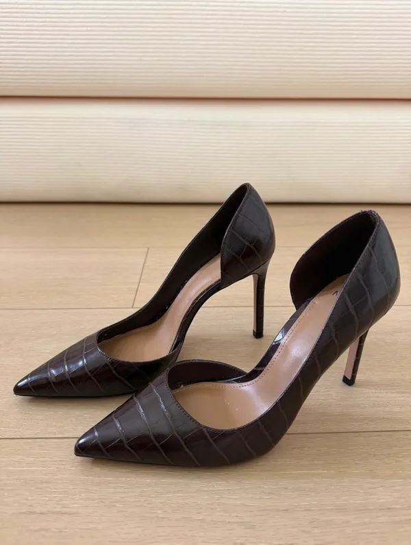 Mango Croc-Embossed D'Orsay Pointed Heels in Dark Brown - Image 2