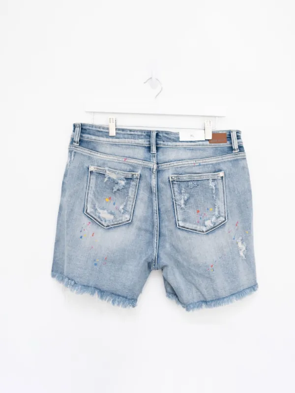 Judy Blue - Distressed Paint Splatter Denim Shorts - Image 2