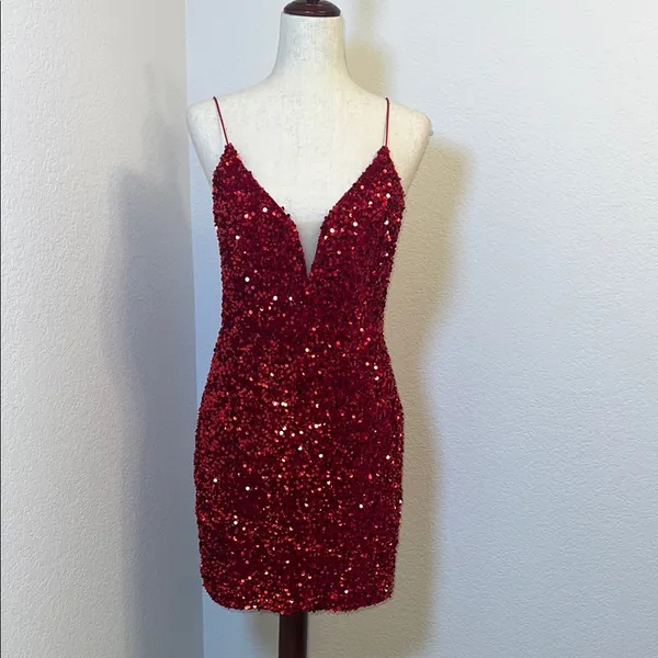 NOX Anabel Red Sequin Strapless Bodycon‎ Mini Dress Size 8 - Image 3