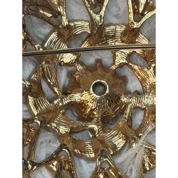 Vintage Gold Tone Aurora Borealis Rhinestone Sunburst Floral Brooch Pin 5cm - Image 8