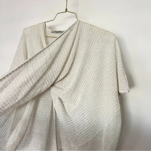 All Saints Itat Levita Twist Front Mesh Poncho Wrap Size X-Small Ivory/Beige - Image 6