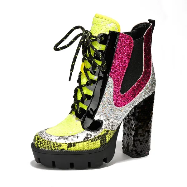 NWT Cape Robbin Nell Glitter Sequin Lace-Up Block Heel Booties – Size 7‎ - Image 2