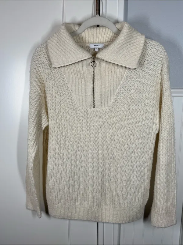 REISS Cream Safia Zippered Neck‎ Pullover Sweater wool alpaca size XS - Image 2