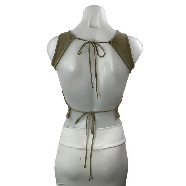 Zara Women's Olive Green Ribbed Knit Open Back Backless Tie Crop Top Size M - Image 3