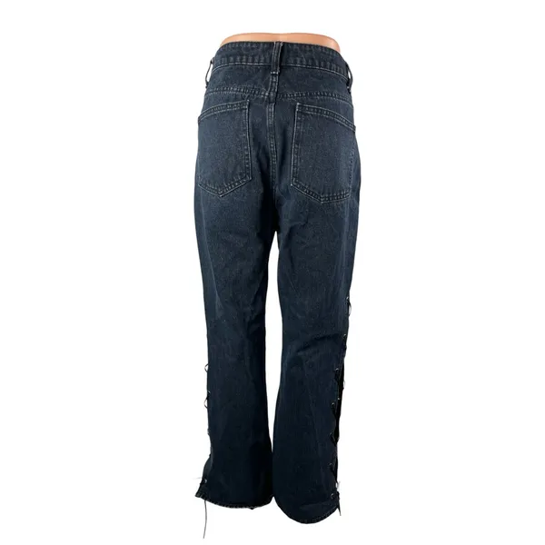 Superdown Womens Blue Dark Wash High Rise Lace Up Wide Leg Denim Jeans Pants 30 - Image 4