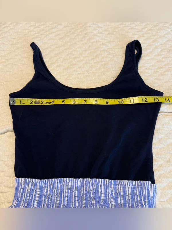 Y2K Abercrombie & Fitch Mini Babydoll Dress Smocked Waist Sz Small Navy Stripes - Image 7