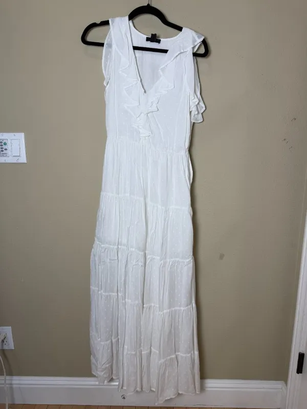 Paige White Swiss Dot Tiered Ruffle Maxi Dress Size XS - Image 3