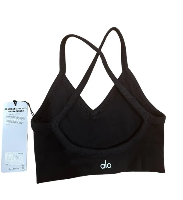 Alo Seamless Ribbed Low Back BLACK Bra XS SOLD OUT - Image 6