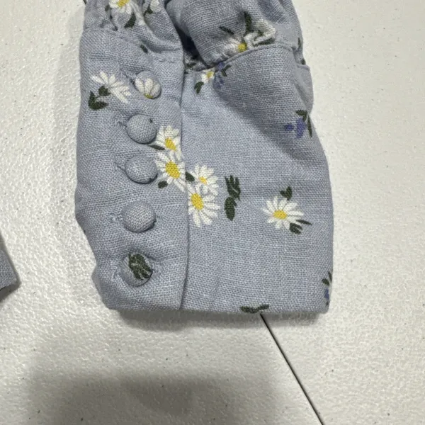 Rachel Zoe Linen Blend Crop Top Sz M Blouse Long Sleeve Square Neck Blue Floral - Image 8