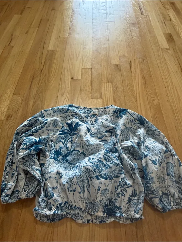 Fisherman's Daughter Blue Palm Cotton Cropped Blouse Sz L - Image 8