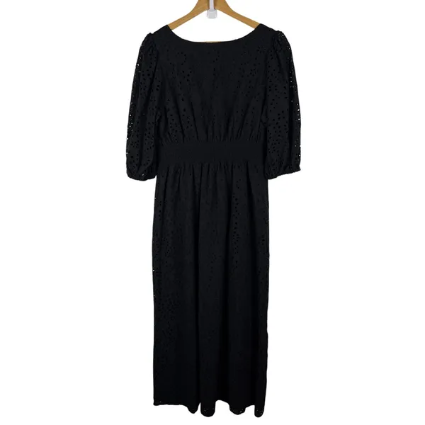 Boston Proper Eyelet Button Front Maxi Dress Size 10 Black Cotton‎ Minimalist - Image 5