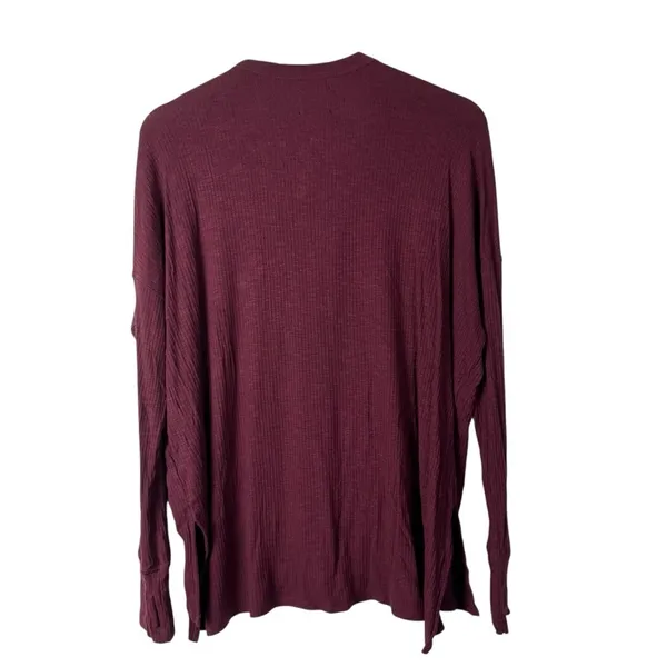 Aerie Offline Burgundy Red Ribbed Knit Relaxed Fit Henley Long Sleeve‎ T-Shirt S - Image 2