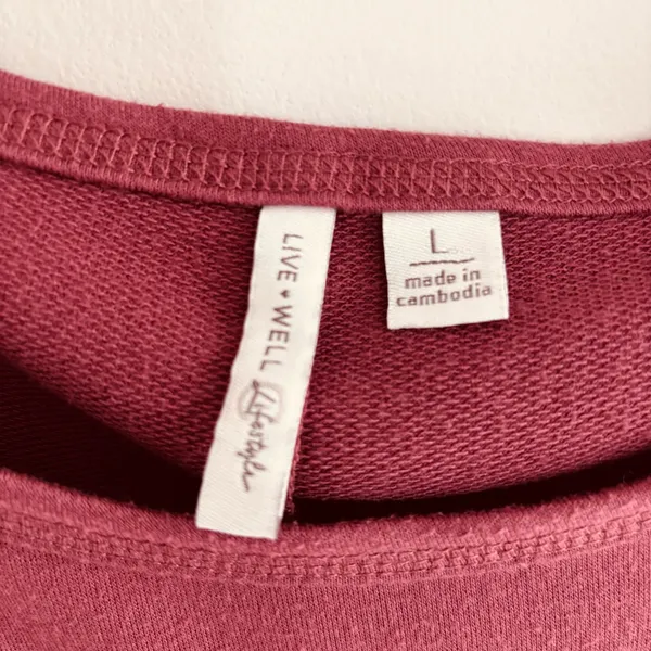 LIVE WELL Lifestyle Mesh Sleeve Sweatshirt Pullover Top Burgundy Wine Size L - Image 3