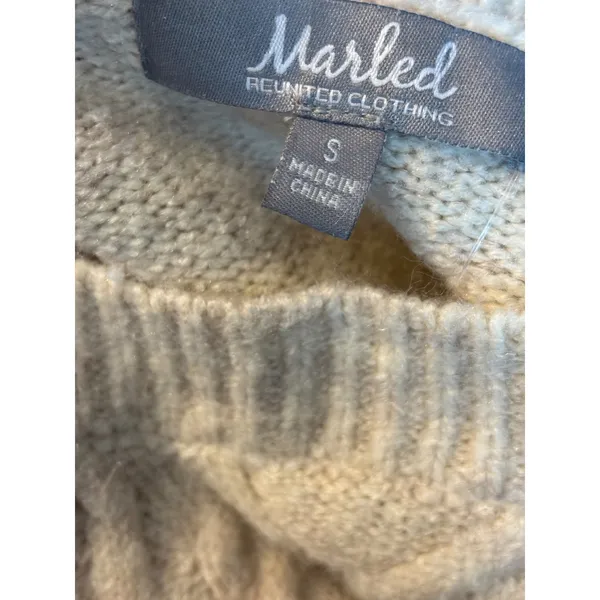 Marled Reunited Clothing Cream Cable Knit Side Button Sweater Small - Image 8