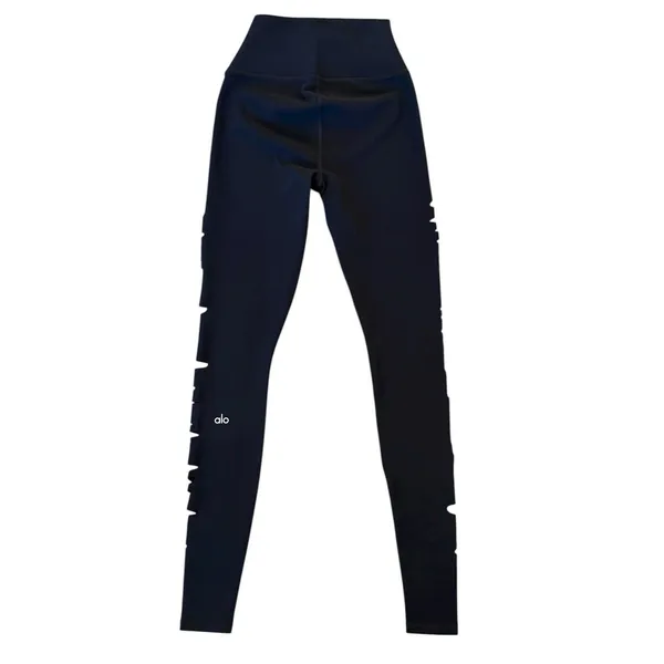 Alo Yoga High Waist Extreme Ripped Warrior Leggings Black Edgy Destroyed XXS - Image 10