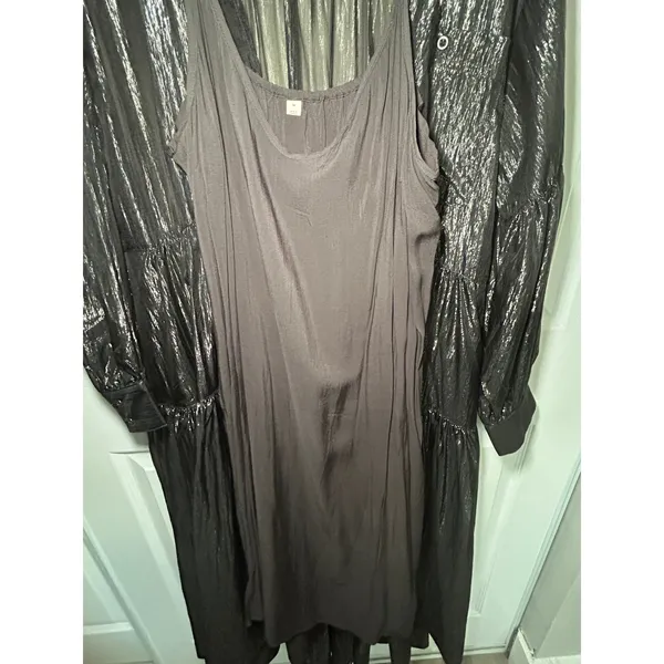 Pilcro Dress Tiered Shirtdress Medium Sheer Black Silver‎ Shimmer Long Sleeve - Image 7