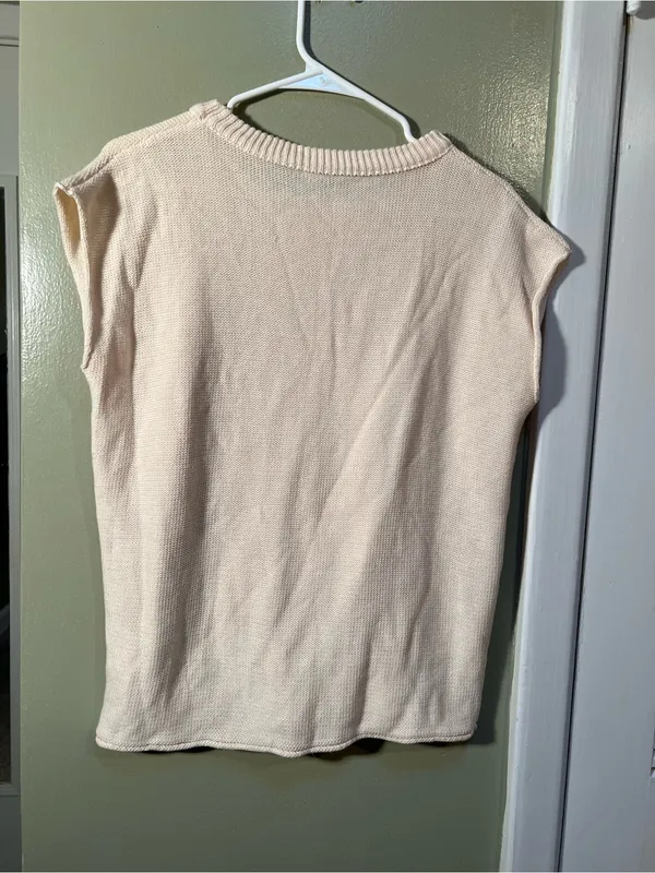 Women’s Size Medium Cap Sleeve Sweater Vest Crewneck Apricot Cream Orange RC6487 - Image 7