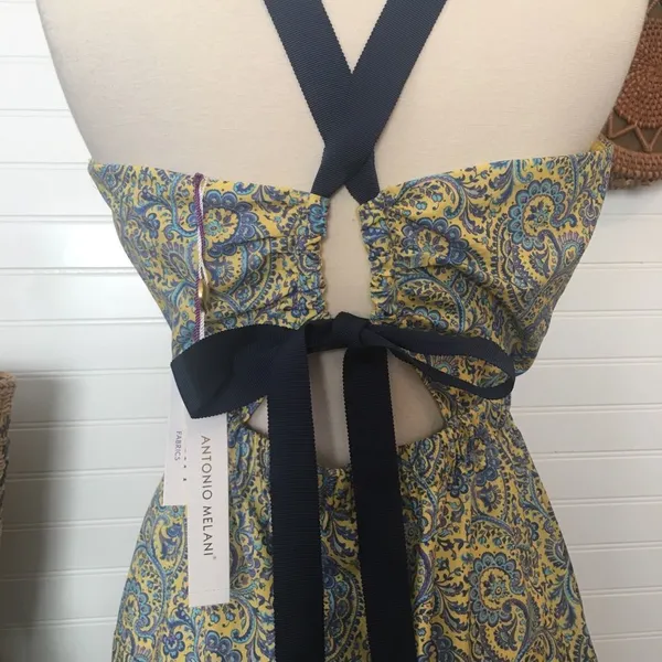 Antonio Melani Liberty Olivia Cotton Yellow Blue Paisley Midi Dress - Image 6
