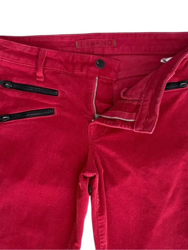 J Brand Great Red Corduroy Skinny Black Zippers Low Rise Ankle Zoey Pants 27 - Image 3
