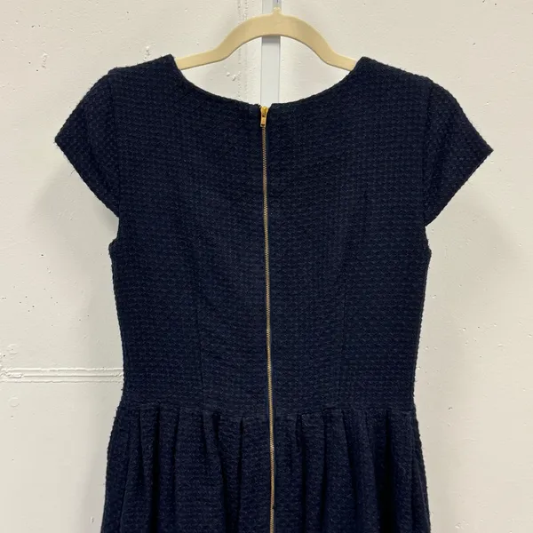 Elizabeth‎ McKay Navy Blue Wool Horsebit Split Neck Fit Flare Dress Size 6 - Image 4