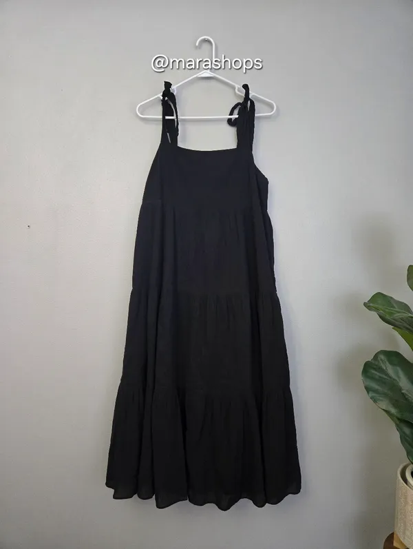 Madewell Tie-Strap Tiered Midi Dress Black - Image 3