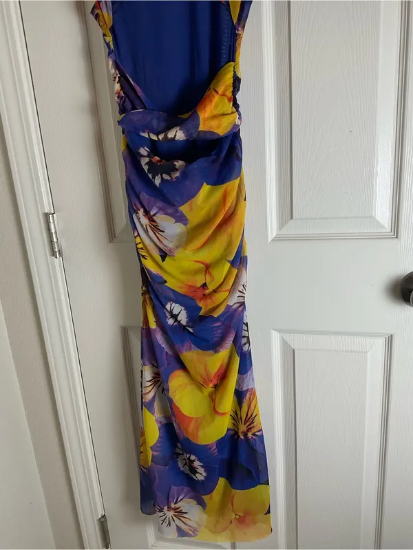 Zara Vibrant Floral Print Mesh Maxi Dress Criss Cross Open Back S - Image 9