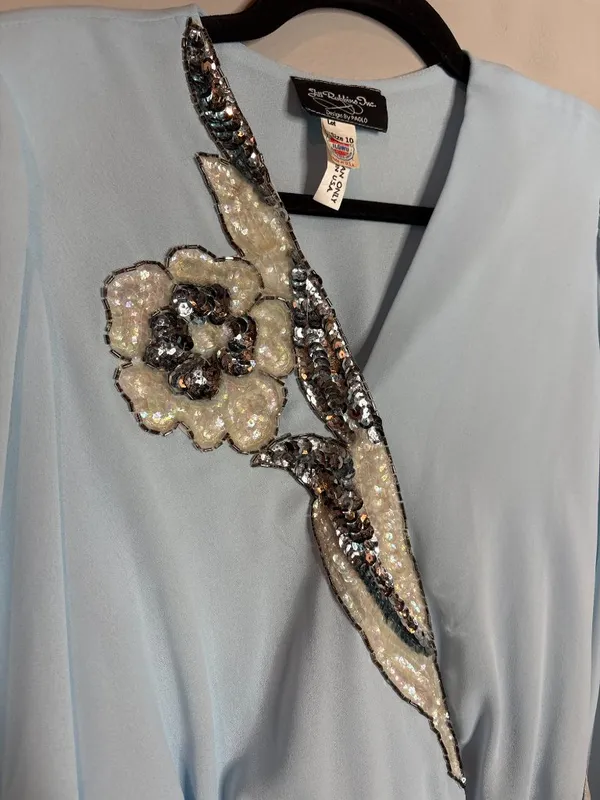 Vtg 1970's Union Made light blue embellished beaded formal dress - Image 2