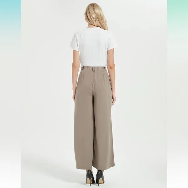 NWT Tranjori Mocha Tan High Waist Wide-Leg Pants Trousers Office Neutral Casual - Image 8