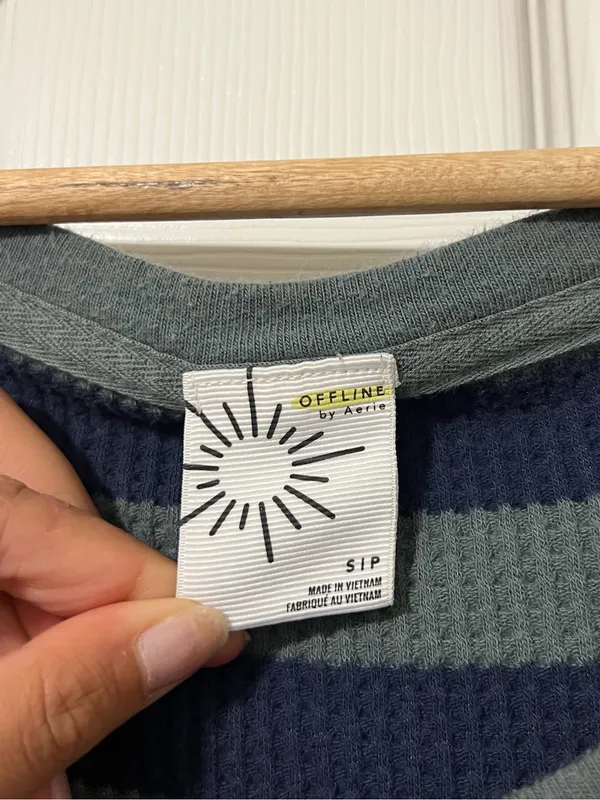 Aerie OFFLINE Wow Oversized Waffle Thermal Top Size Small Striped Green Blue - Image 3