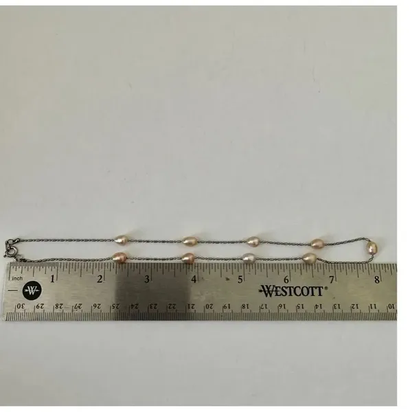 Silver tone pearl dainty choker necklace Silver - Image 4