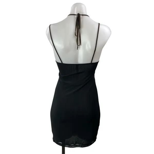 NEW Motel Rocks Women's Brown Black Sleeveless Cami Halter Bodycon Mini Dress S - Image 3