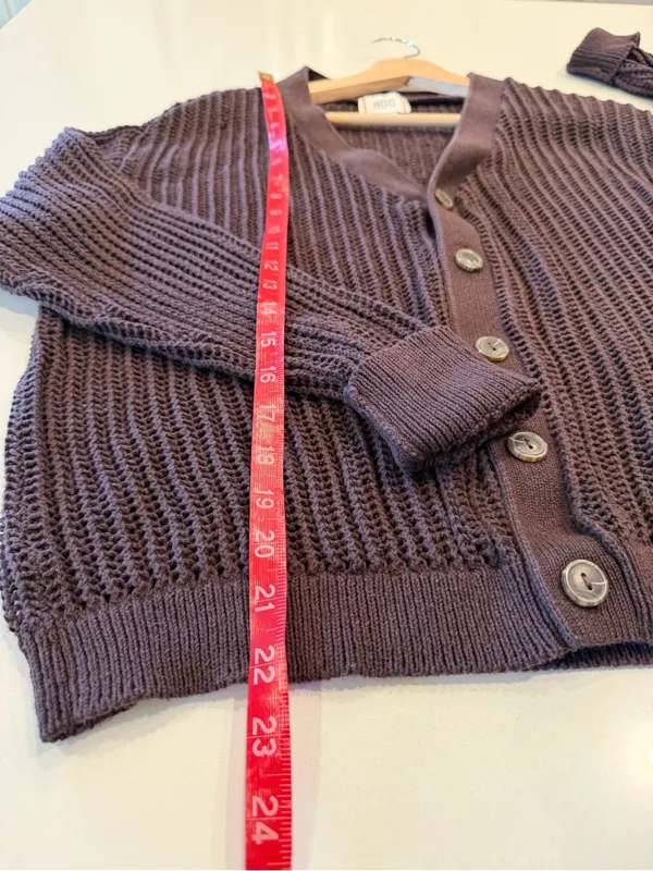 BDG Open-Weave V-Neck Cardigan in‎ Dark Brown - Image 5