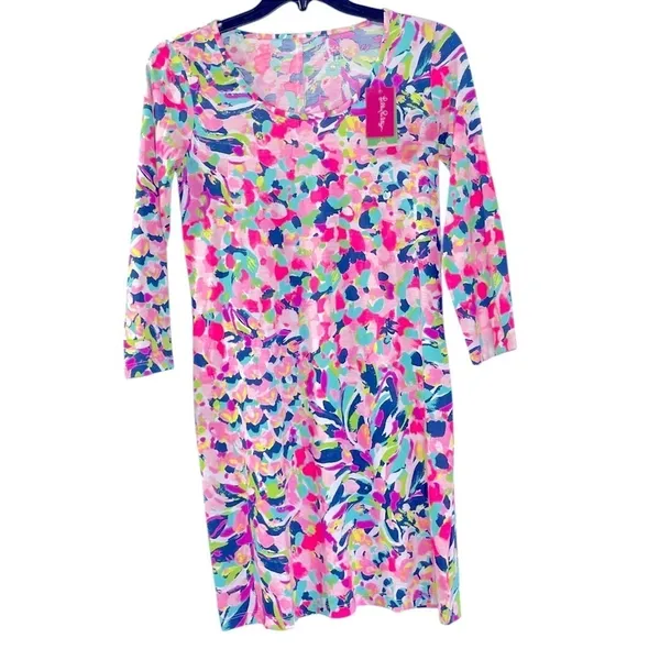Lilly Pulitzer Pina Colada Beacon Dress Pima Cotton Pink Blue Size Small - Image 2