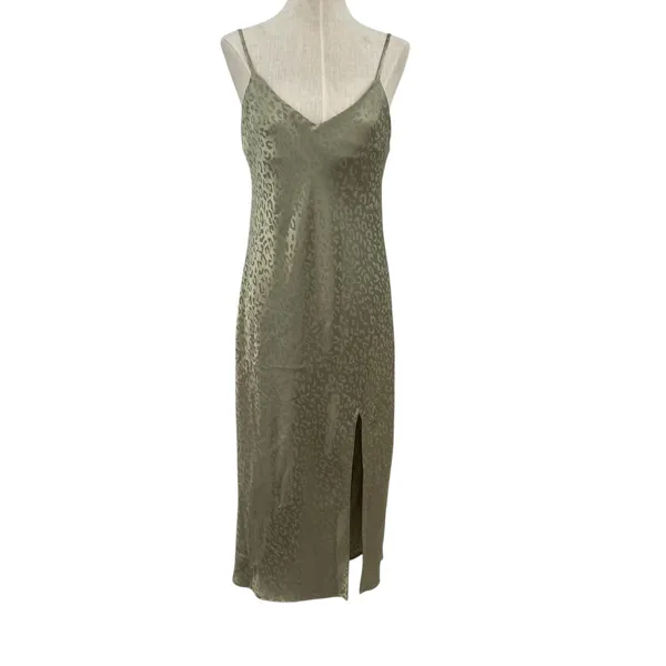 Show Me Your Mumu Zio‎ Dress Slip Satin Cheetah Print Sage Green Size Small - Image 3