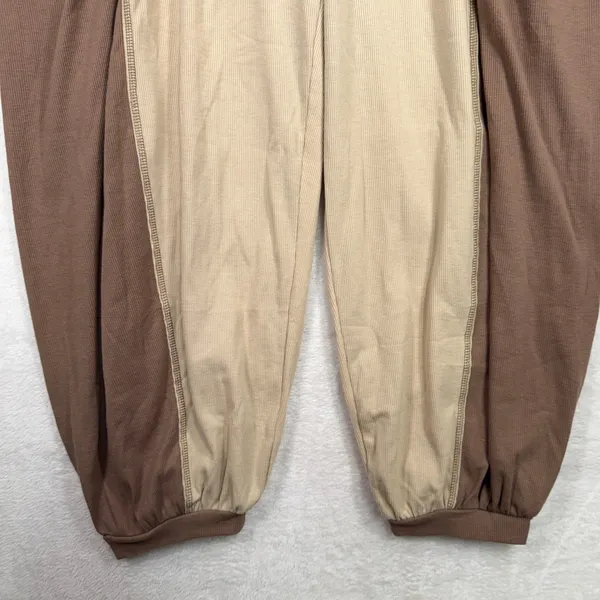 Boho Slouchy Sz L Harem Barrel Joggers Khaki Ribbed Colorblock Streetwear Fisoew - Image 3