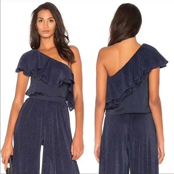 Revolve Capulet Vanessa Navy Blue Ruffle One Shoulder Top Size S - Image 2