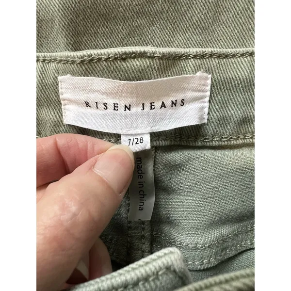 Risen Jeans Sage Green High Rise Wide Leg Cargo Pants Size 7/28 Raw Hem Boho‎ - Image 5