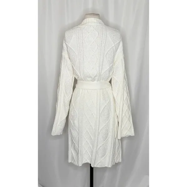 BEACH RIOT Rinna Chenille Robe Cream Cable Knit Belted Pockets X-Small Small - Image 9