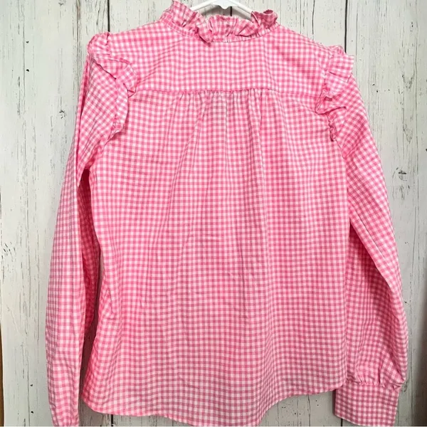 Tommy Hilfiger Women's Long Sleeve Ruffle Plaid Button Front Blouse Sz S - Image 4