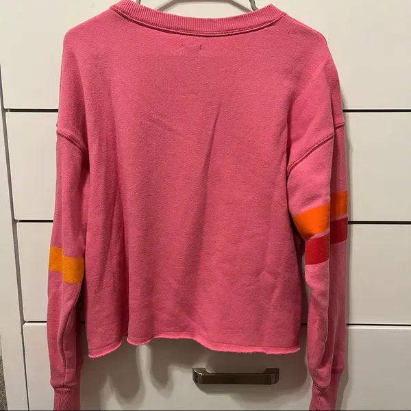 Aerie Pink Yellow Orange Stripe Crewneck - Image 2
