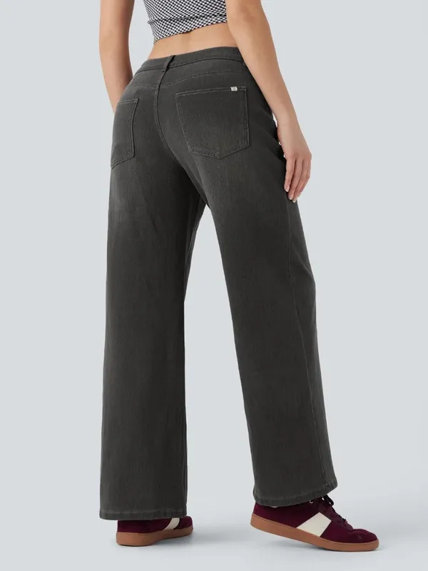 Halara Flex Jeans Washed Denim Wide Leg Medium Petite Cool Gray Denim - Image 4